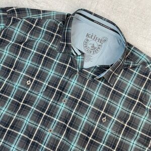 Kuhl Eluxur Plaid Hiking Button Up Shirt Grey Blue Outdoor Mens XXl